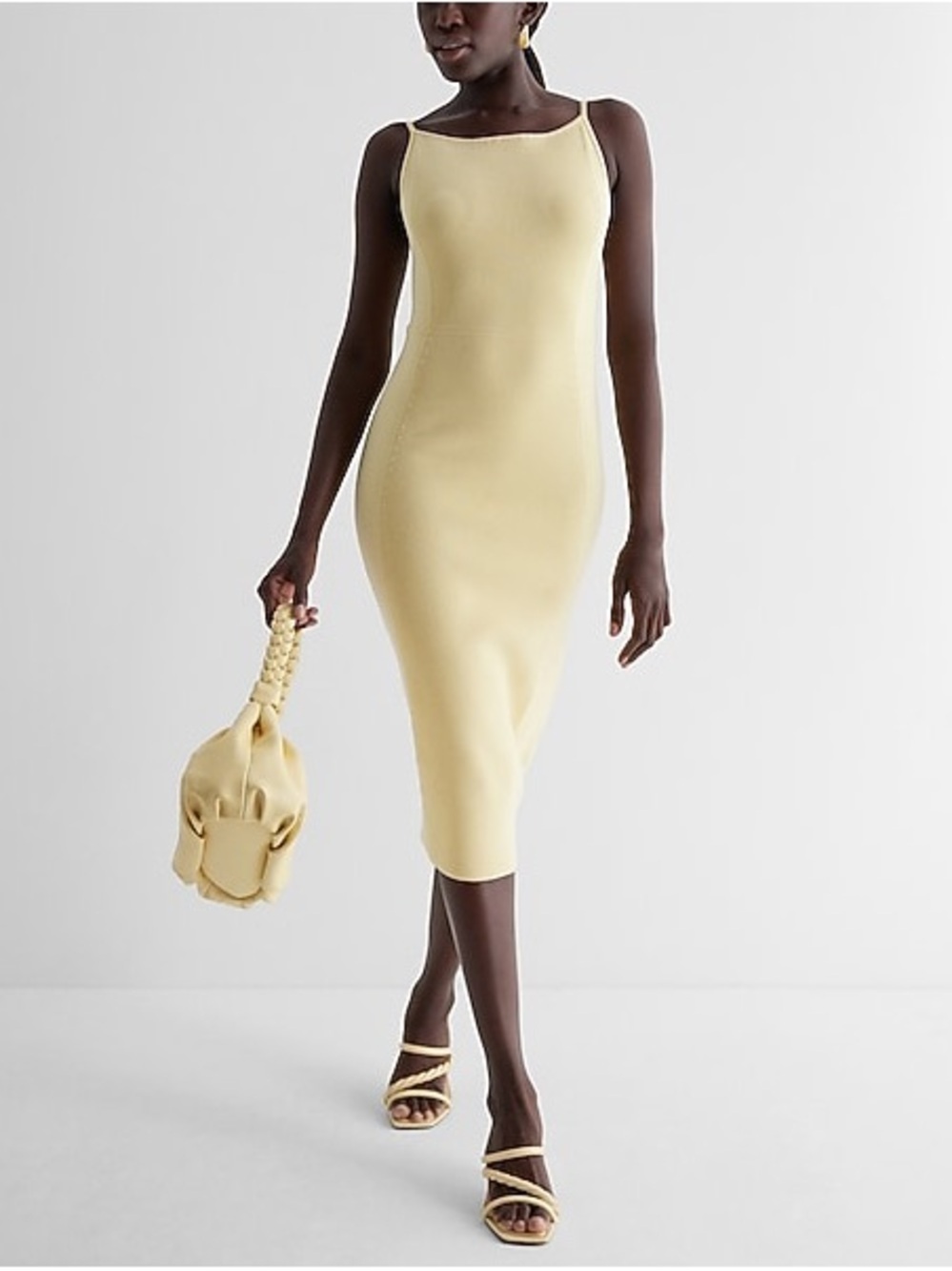 Express Ribbed High Square Neck Midi Sweater Dress - Picture 4 of 16